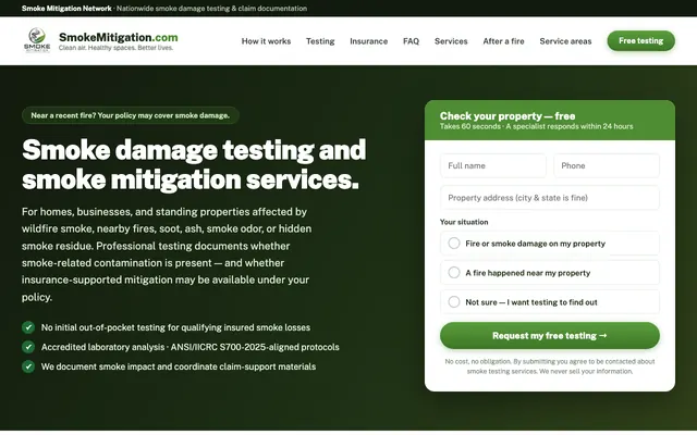 smokemitigation.com homepage