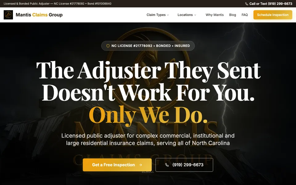 Mantis Claims Group homepage